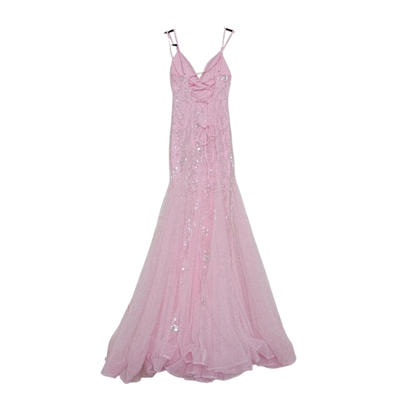 NWOT  - Lace Up Sequin & Beaded Corset Pink Mermaid PROM dress Women’s Size - XS - Picture 5 of 12